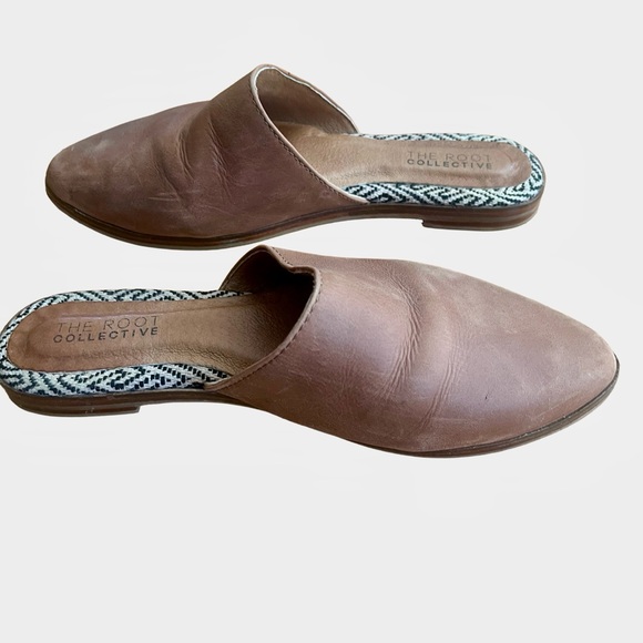 The Root Collective Shoes - The Root Collective Brown Chestnut Leather Lilli Mules ECO Friendly Anthro Sz 9
